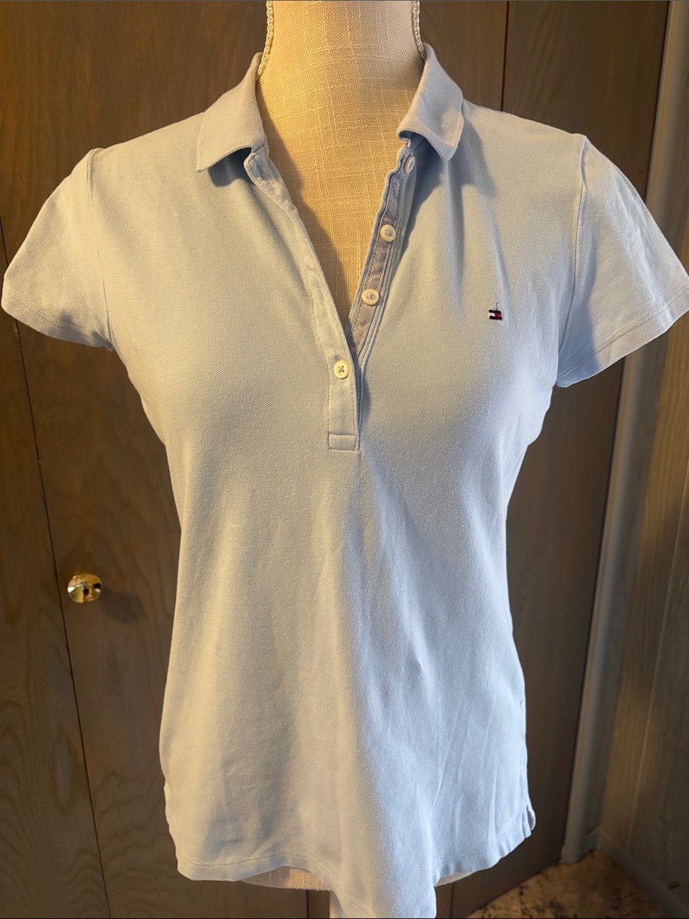 Tommy Hilfiger Classic Fit Light Blue Polo Shirt Short Sleeve T Top 90s Y2K